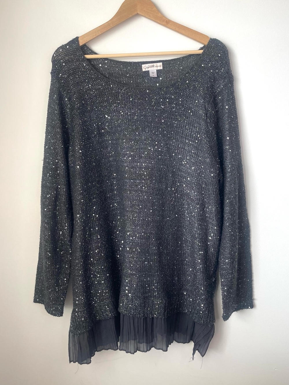Jaclyn Smith Collection black sequin tulle layered knit sweater tunic size 2XL